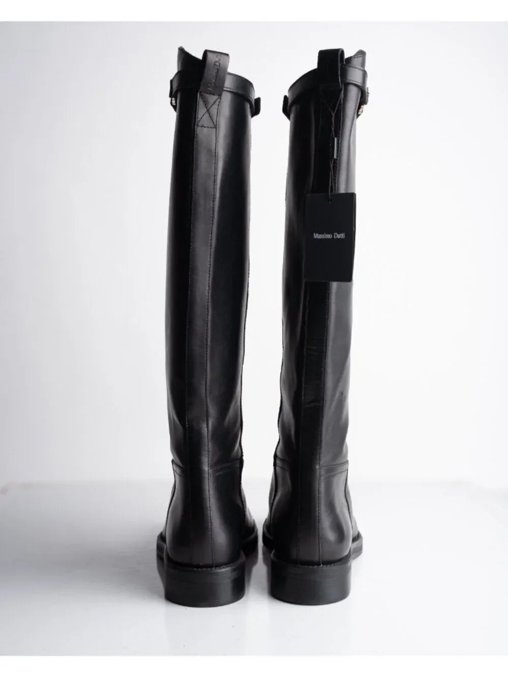 Massimo Dutti Womens Leather Knee High Riding Boots Black Sz US 9 EU 40 NWD